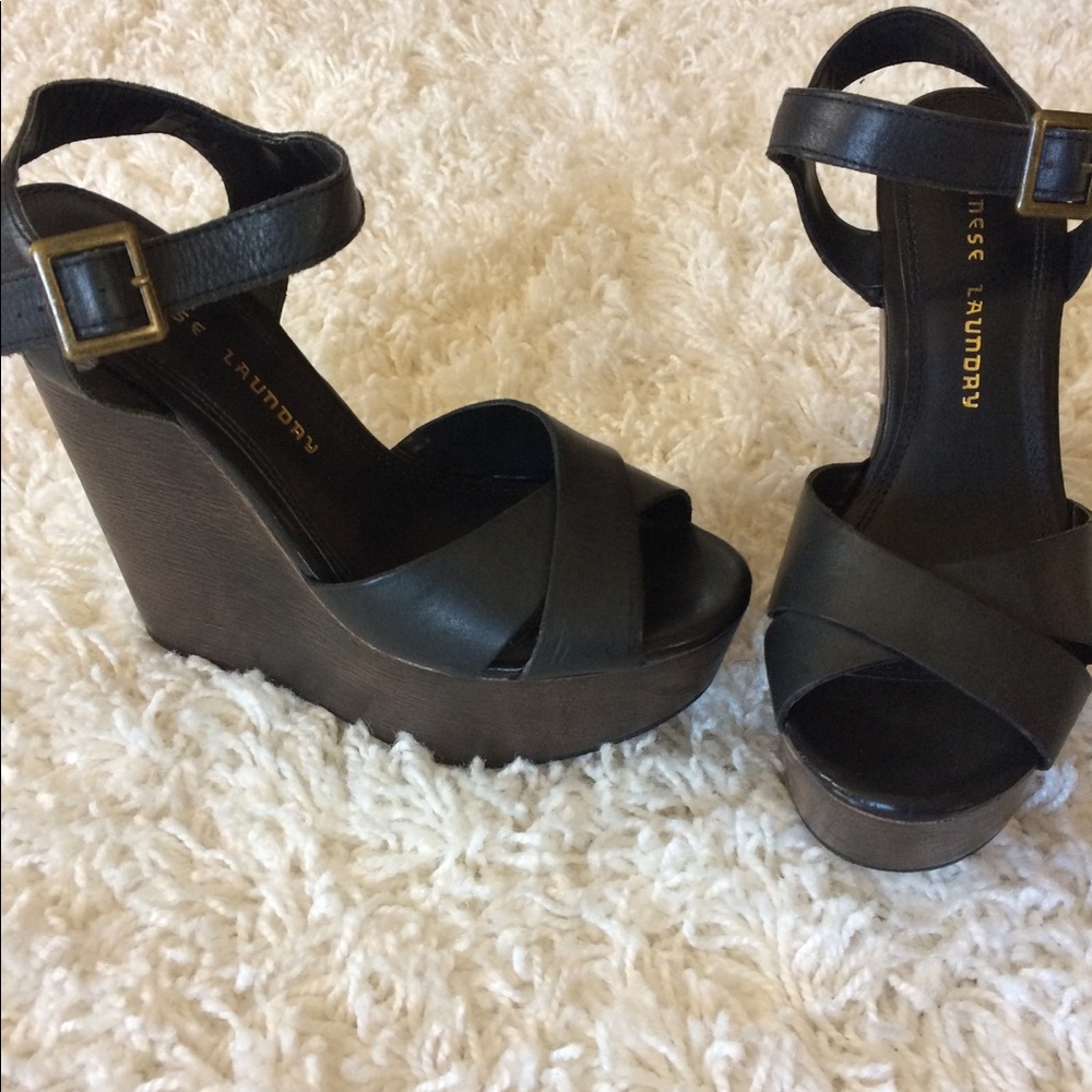 Black platform heels with ankle strap