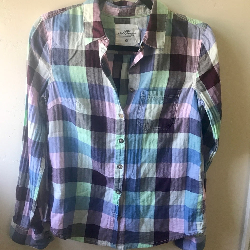 H&M 100% Cotton Checkered Button Down Top