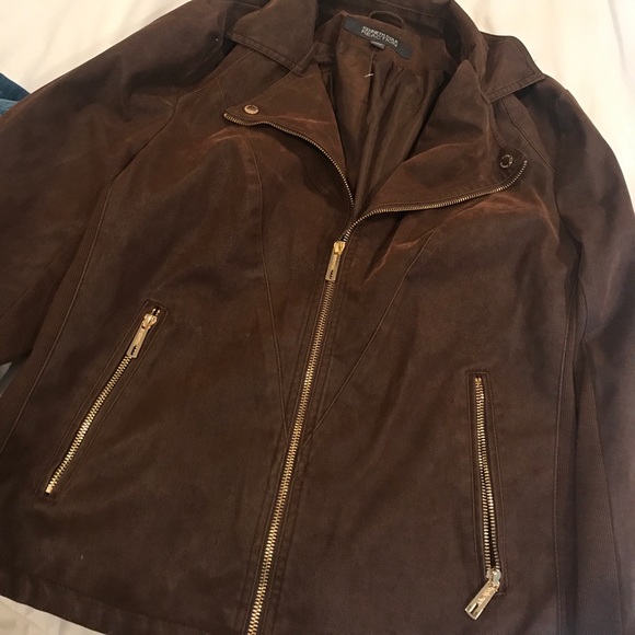 Chocolate Brown Faux Leather Jacket - Picture 2 of 4