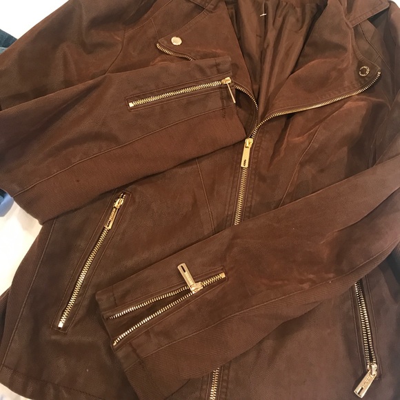 Chocolate Brown Faux Leather Jacket - Picture 3 of 4