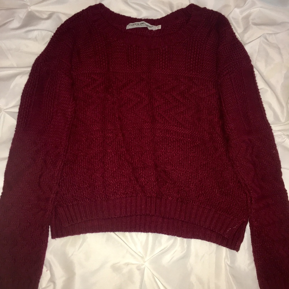Deep red woven cropped sweater