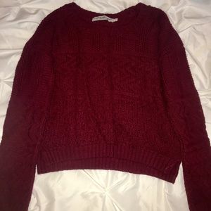 Deep red woven cropped sweater