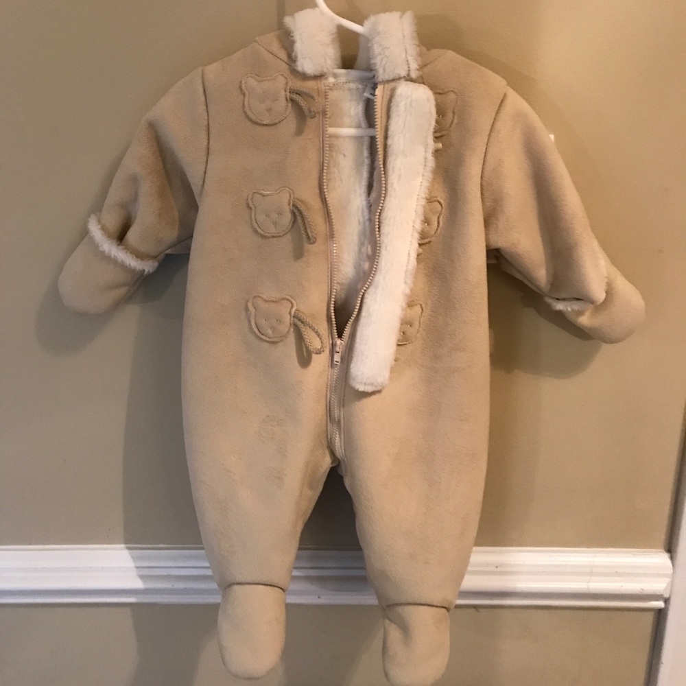Infant Snowsuit- Suede with faux fur lining