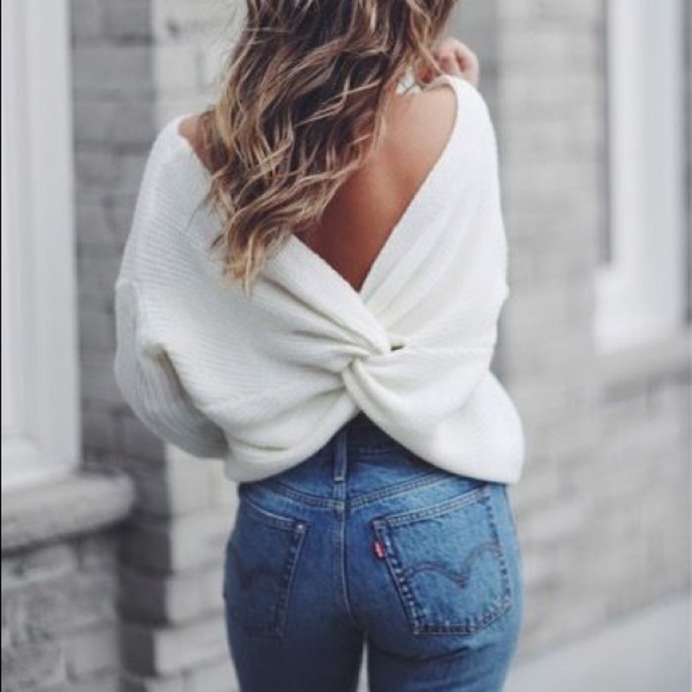 Cream slouchy knot sweater