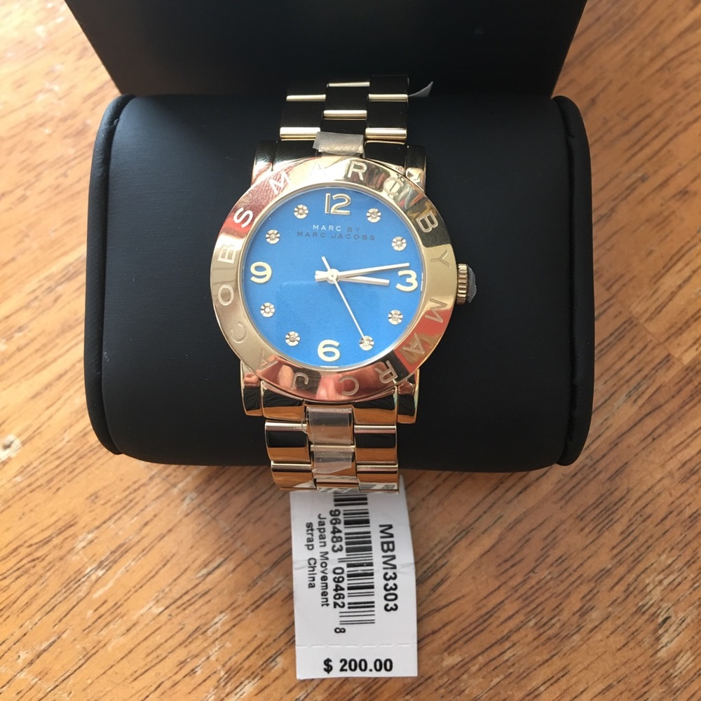 NWT Marc By Marc Jacobs Gold Watch with blue face