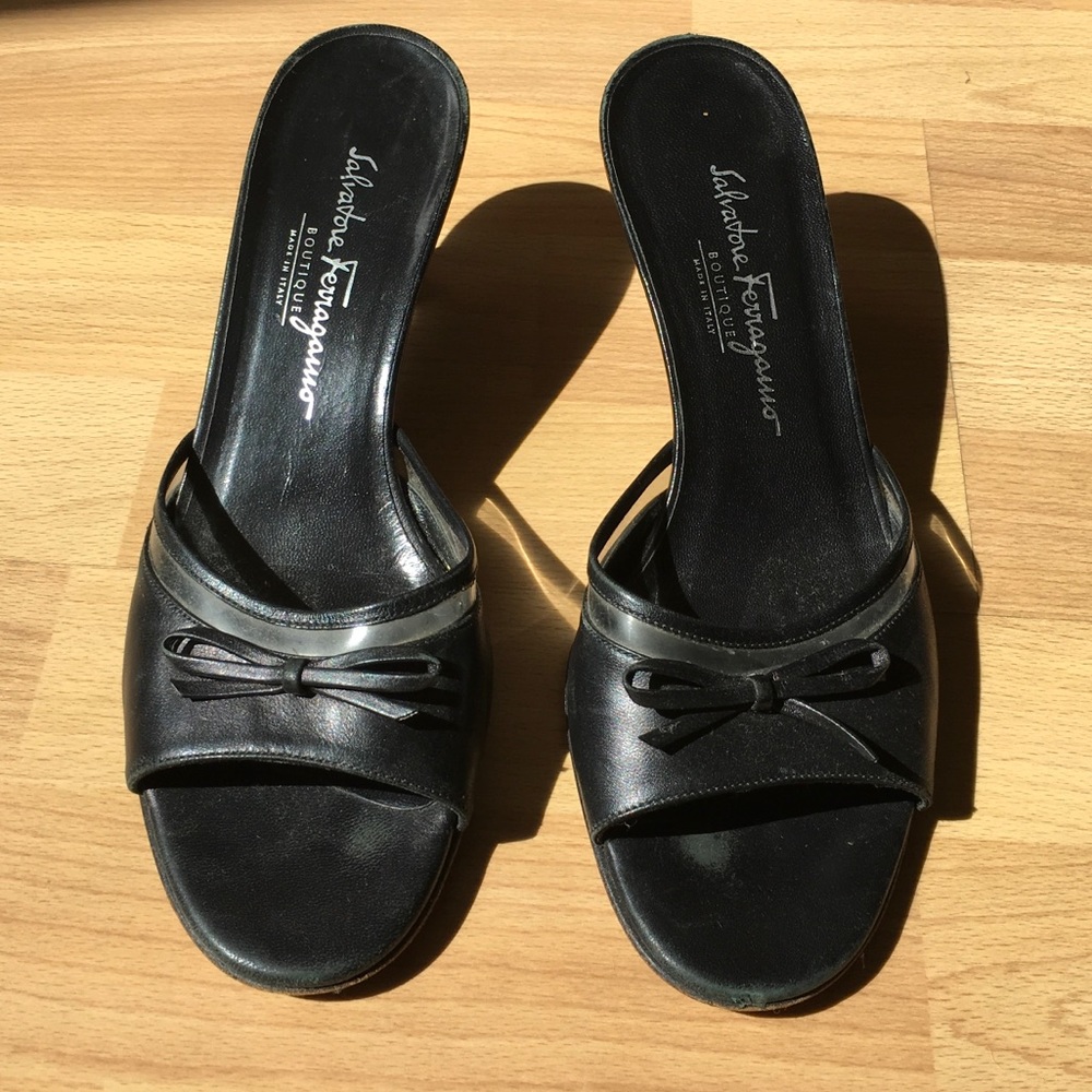 Salvatore Ferragamo black sandal heels Sz 8.5