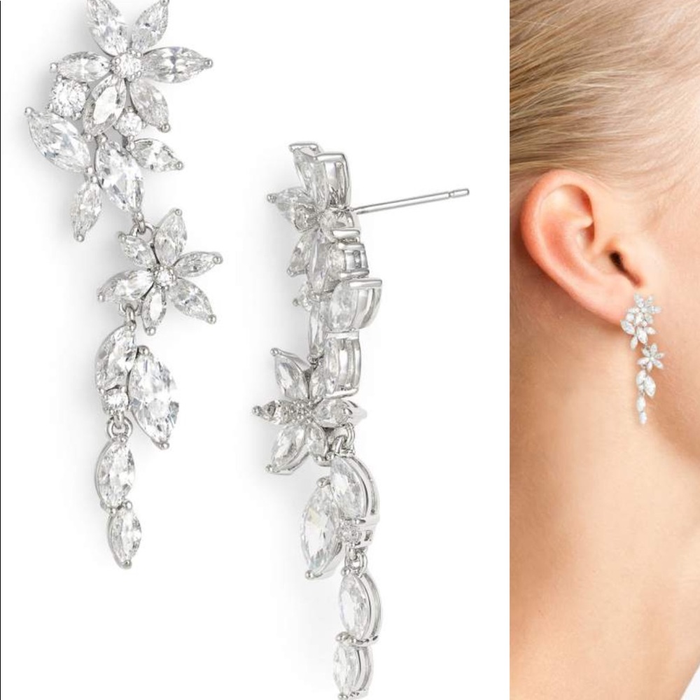 Floral Crystal linear drop earrings
