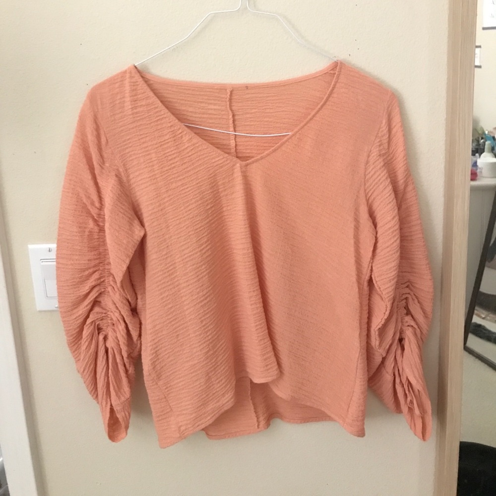 *last chance!!* Zara Coral Top with Ruched Sleeves