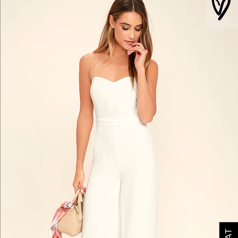 Lulus POP LIFE WHITE STRAPLESS JUMPSUIT