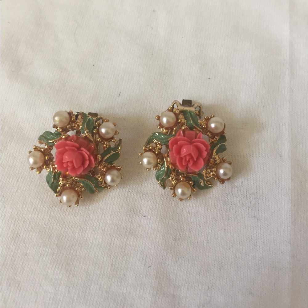 Vintage rose clip on earrings