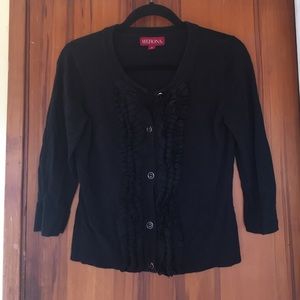 Black ruffle cardigan sweater
