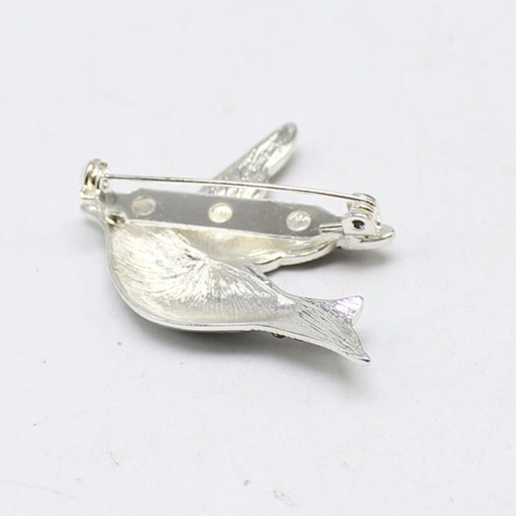 Grey Jeweled Dove Bird Enamel Brooch - Picture 3 of 3