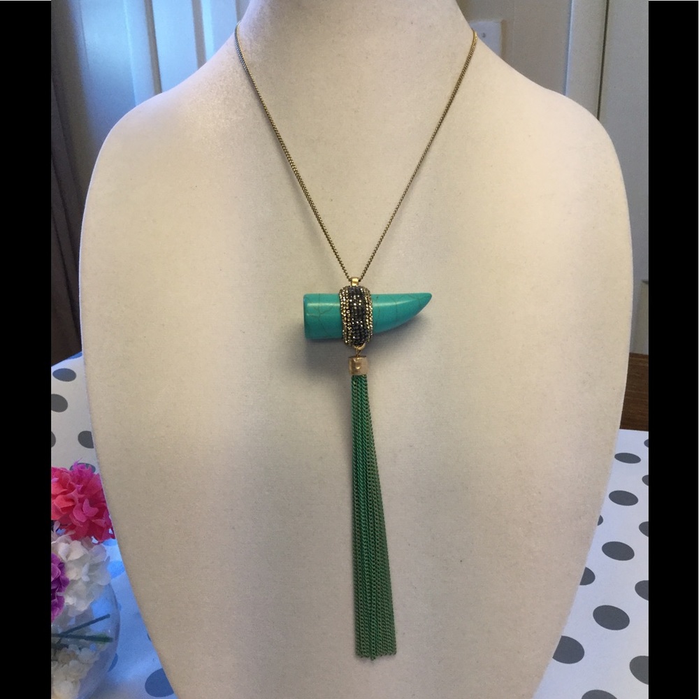 Gold & Horn Turquoise Long Necklace