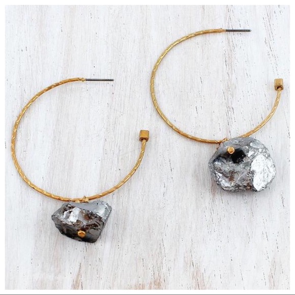 Jewelry - Gold Tone Hoop Earrings w/ Silver Stones HP!!!  😍