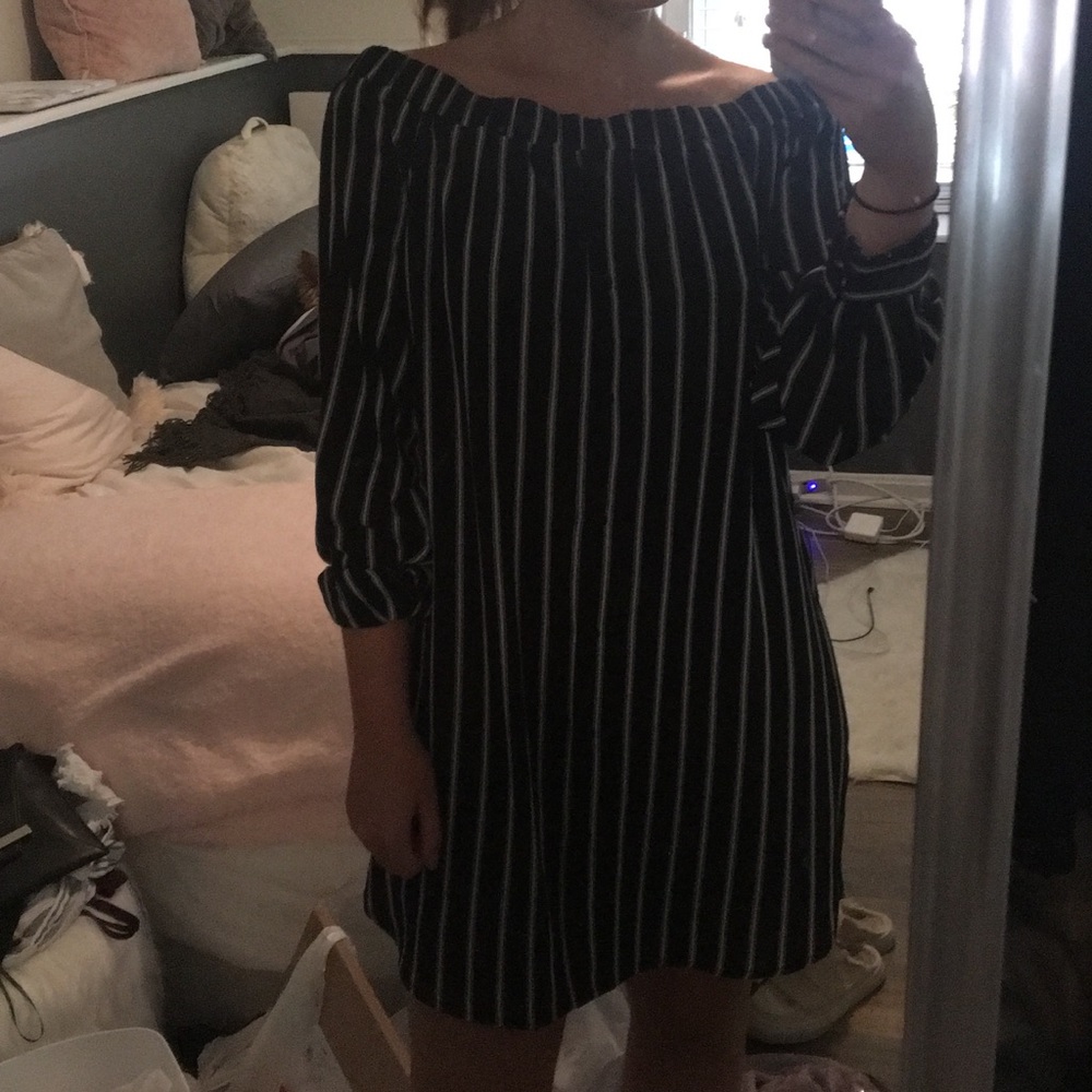 Black Striped Off-the-Shoulder Dress - Picture 2 of 3