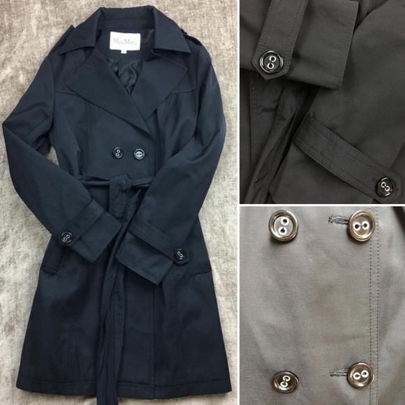 Max Mara silky soft black rain trench coat Sz 8 - Picture 2 of 8