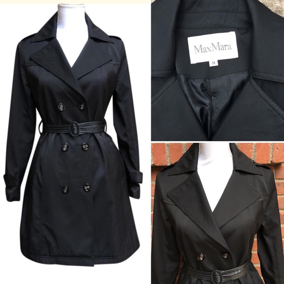 Max Mara silky soft black rain trench coat Sz 8 - Picture 4 of 8