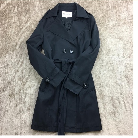 Max Mara silky soft black rain trench coat Sz 8 - Picture 8 of 8