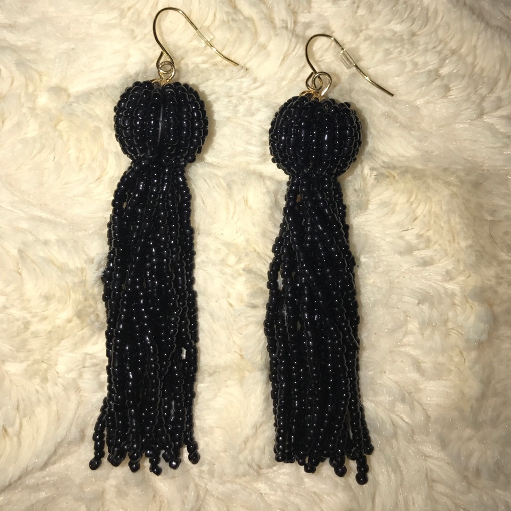 Black beaded fringe earrings