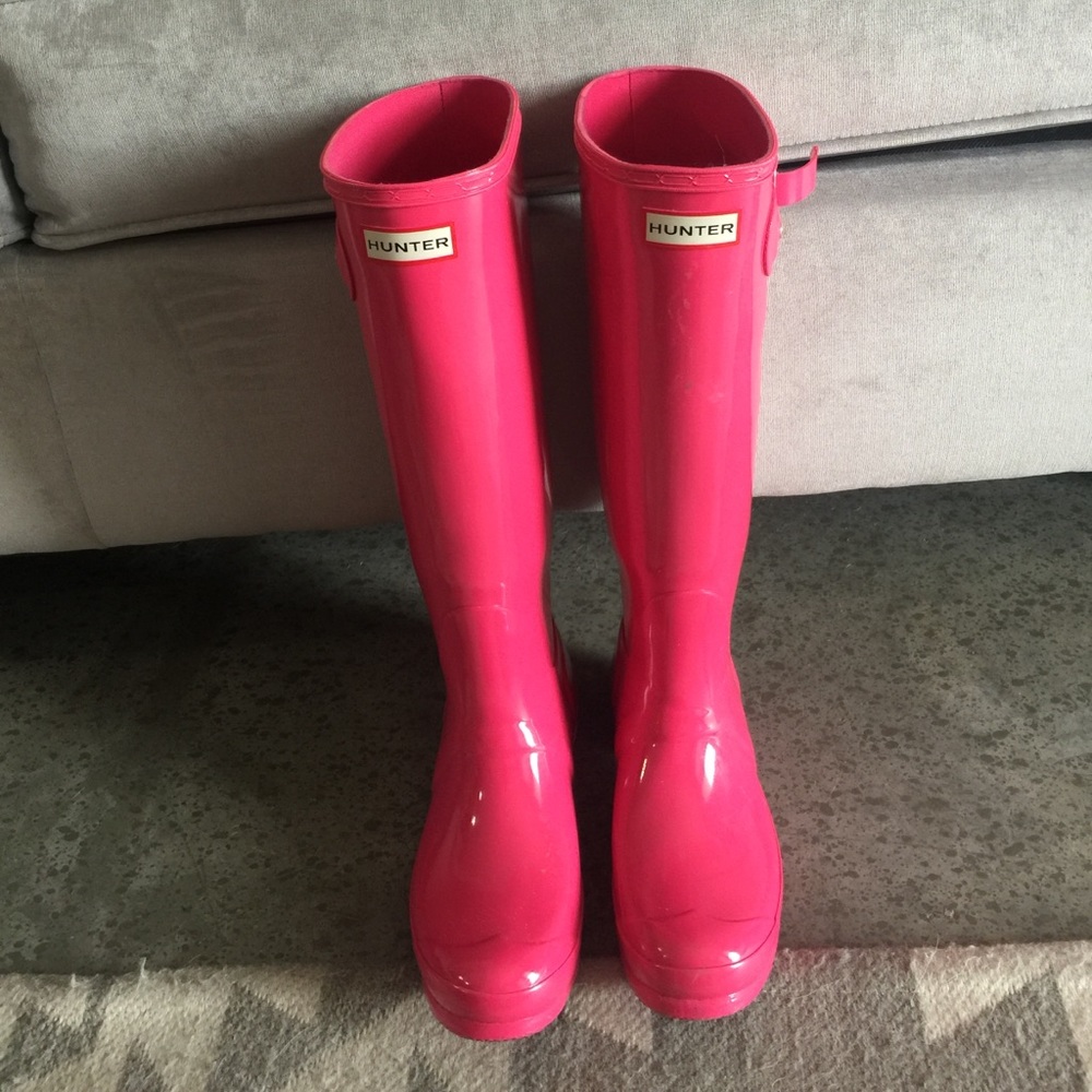 Hot Pink Gloss Tall Hunter Boots Size 8