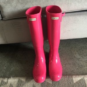 Hot Pink Gloss Tall Hunter Boots Size 8