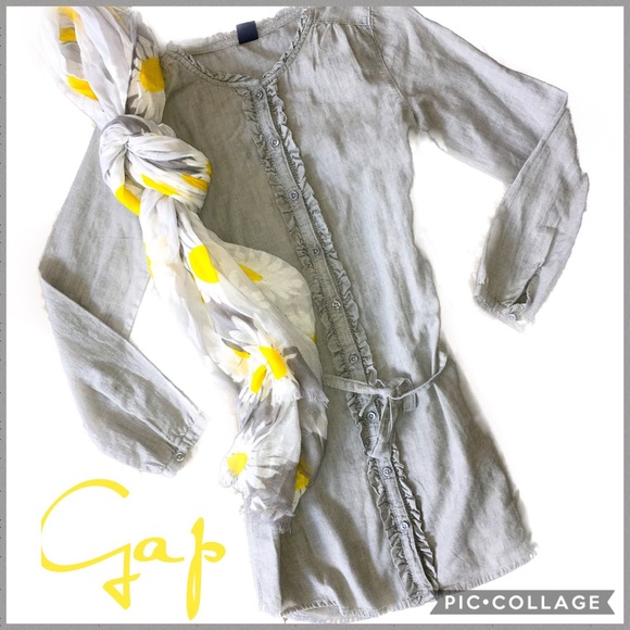 Gap Girl's Gray Button Front Shirt Dress & Scarf L
