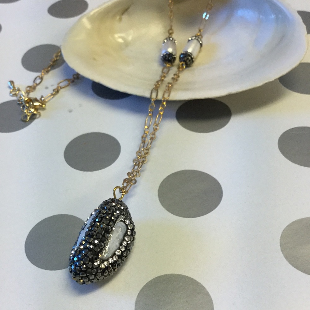 Long Perl Pave Necklace - Picture 3 of 3
