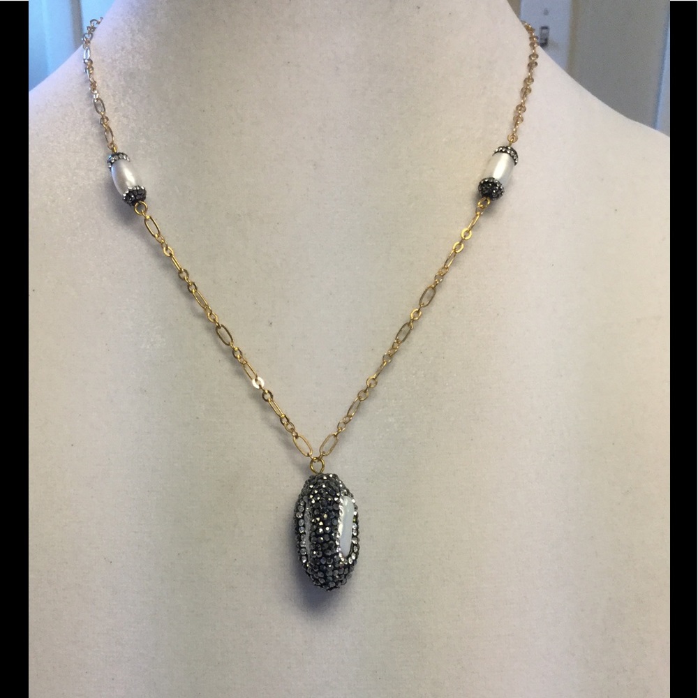 Long Perl Pave Necklace
