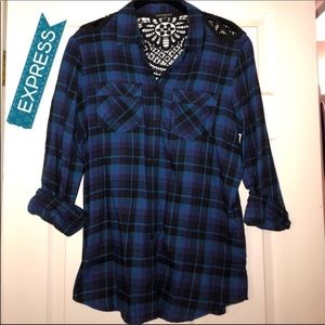 Express plaid flannel button down sz S, lace back