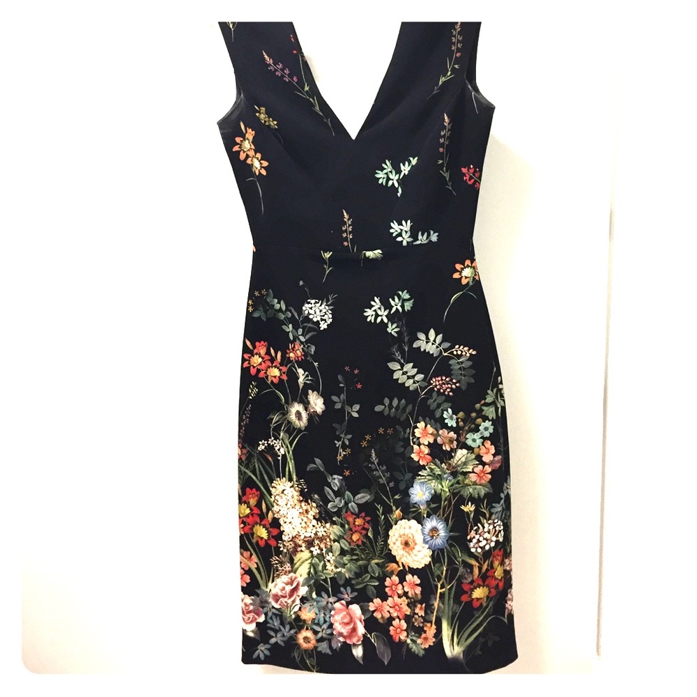 Floral fitted v neck dress