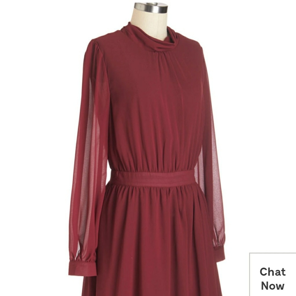 Long sleeve classy red dress sheer