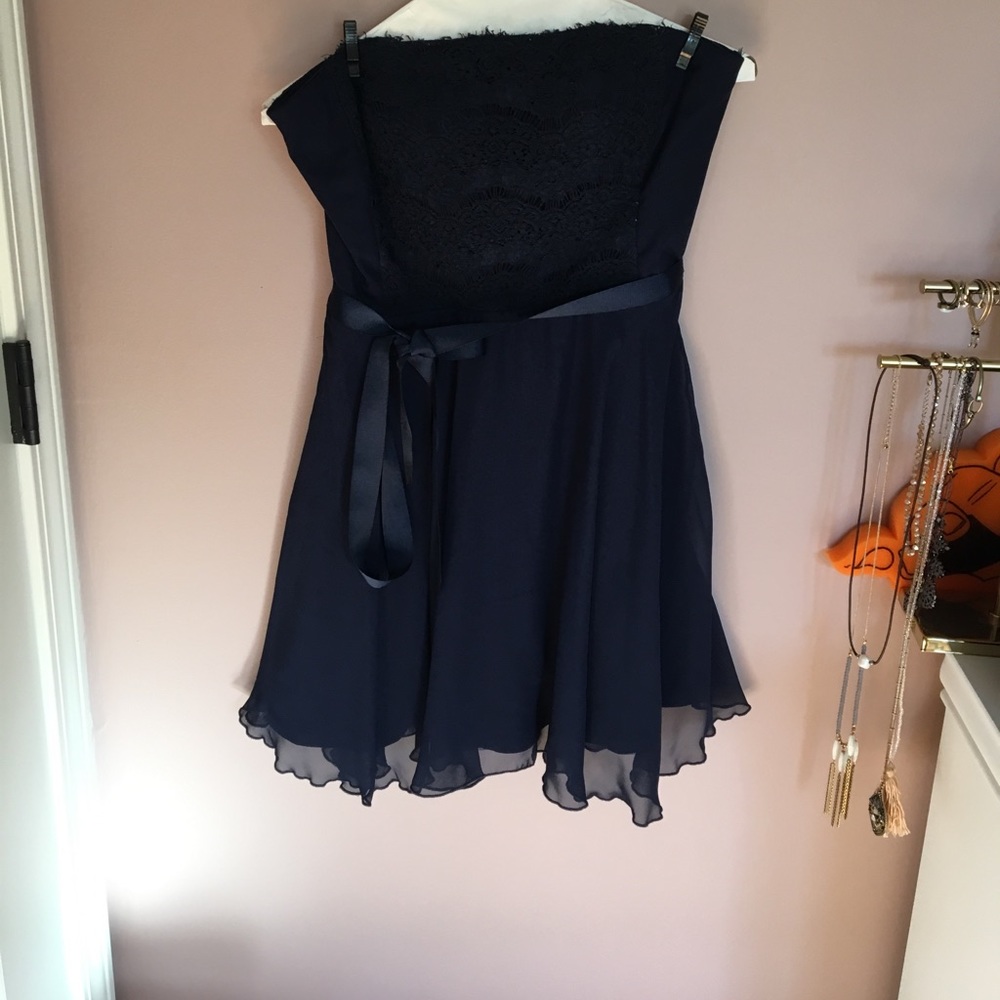 Navy Blue Strapless Homecoming Dress