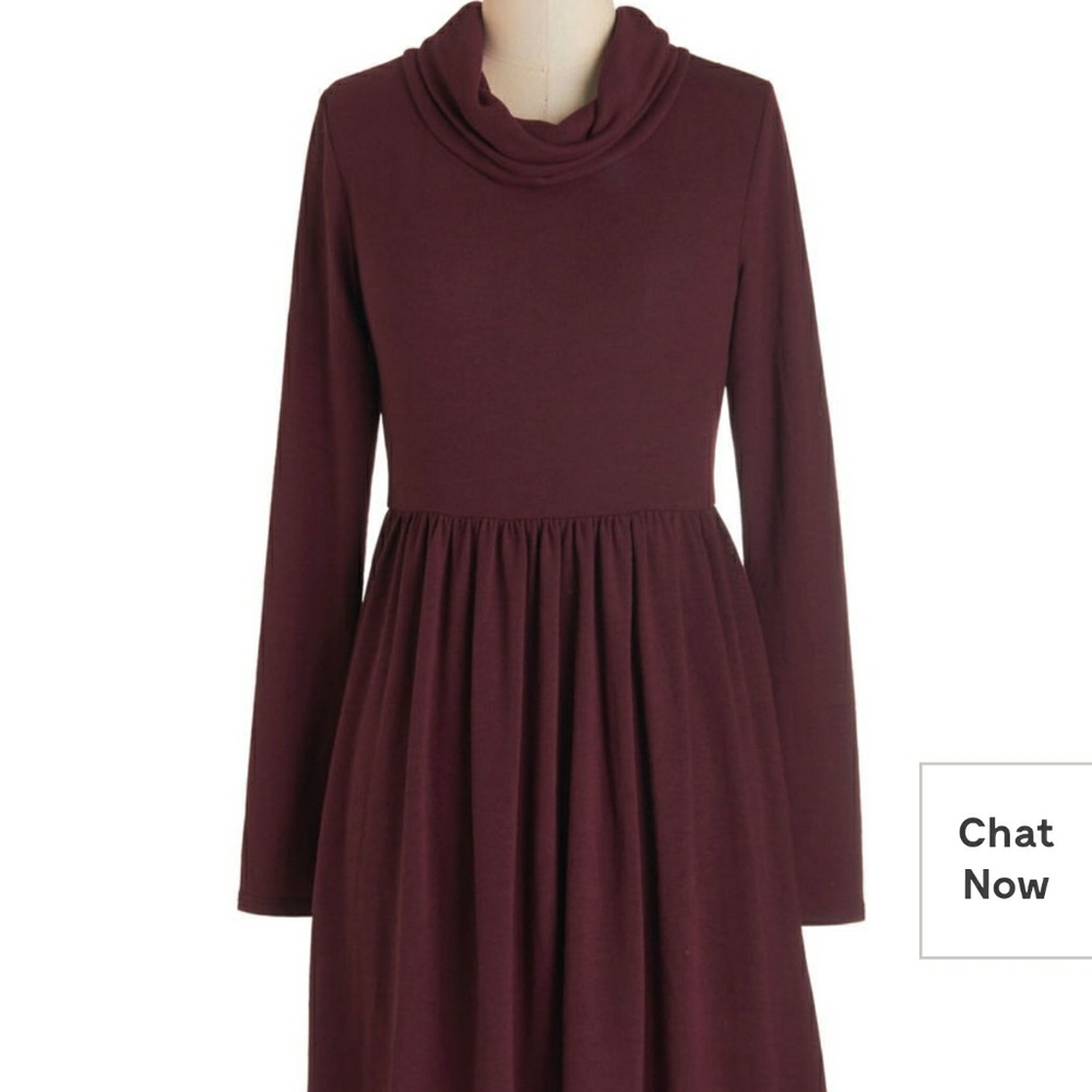Red long sleeve knit dress cowl neck