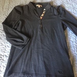 Grey Burberry 3/4 sleeve polo