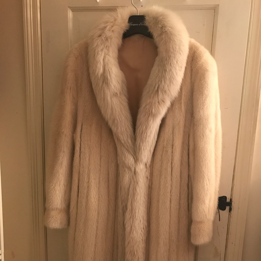 Full Length Blush Mink Coat with Fox Collar. WARM