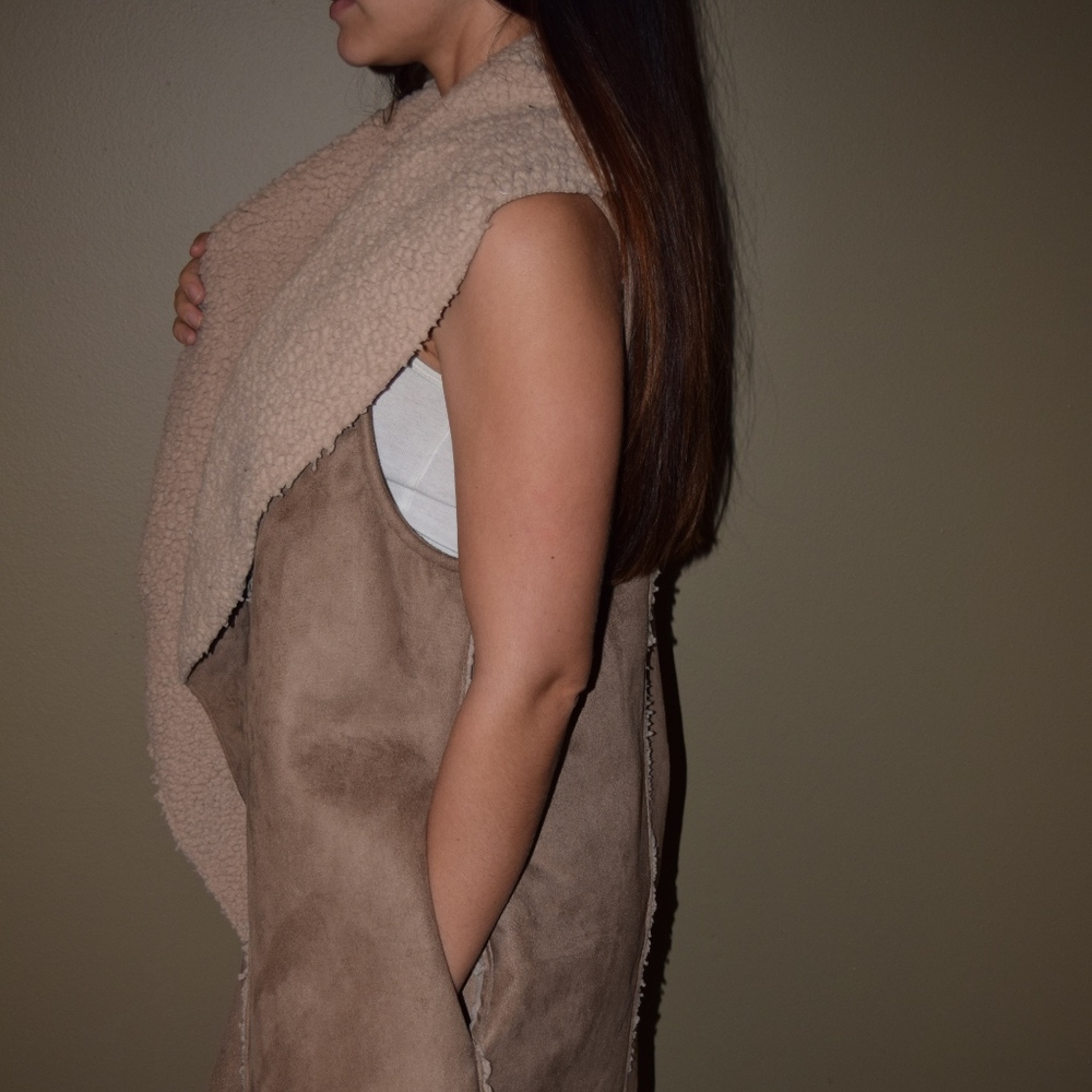 Tan Faux Sheepskin Vest