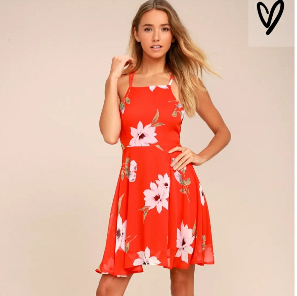 Lulus strappy red floral dress