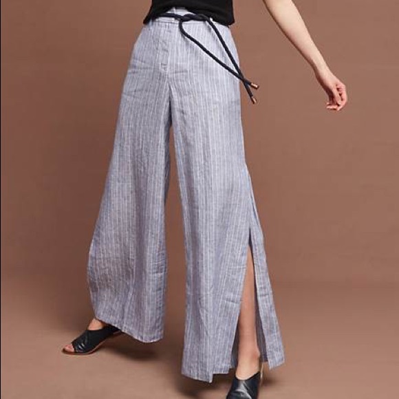 wide leg striped linen pants