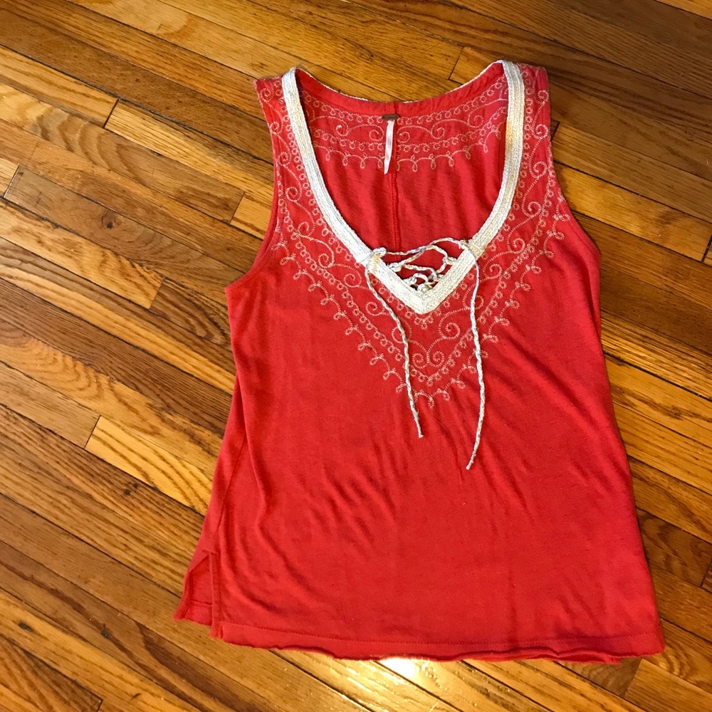 Free People Embroidered Lace-Up Tank