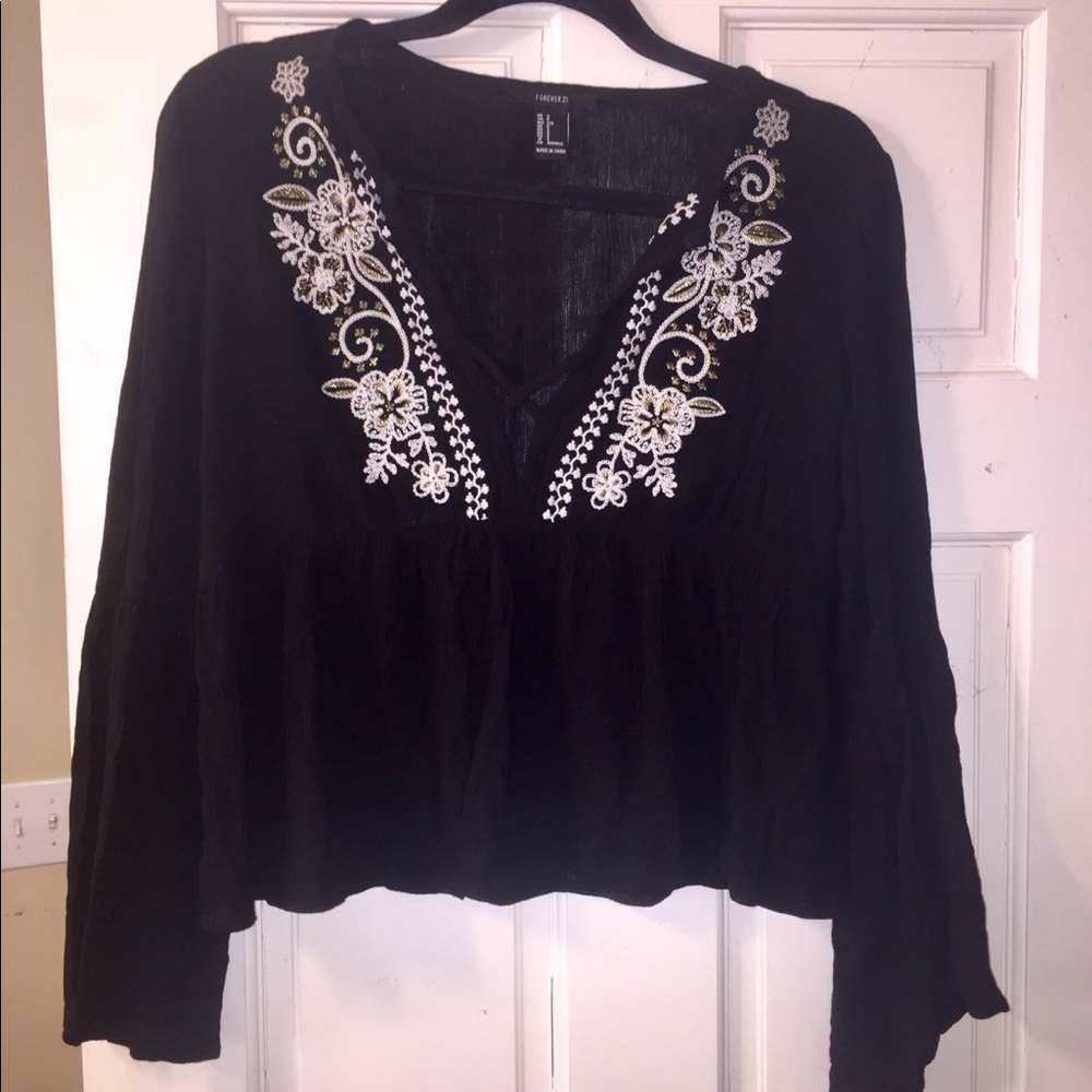 Embroidered long-sleeved top