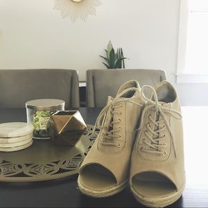 Peep-toe Lace-up Wedges