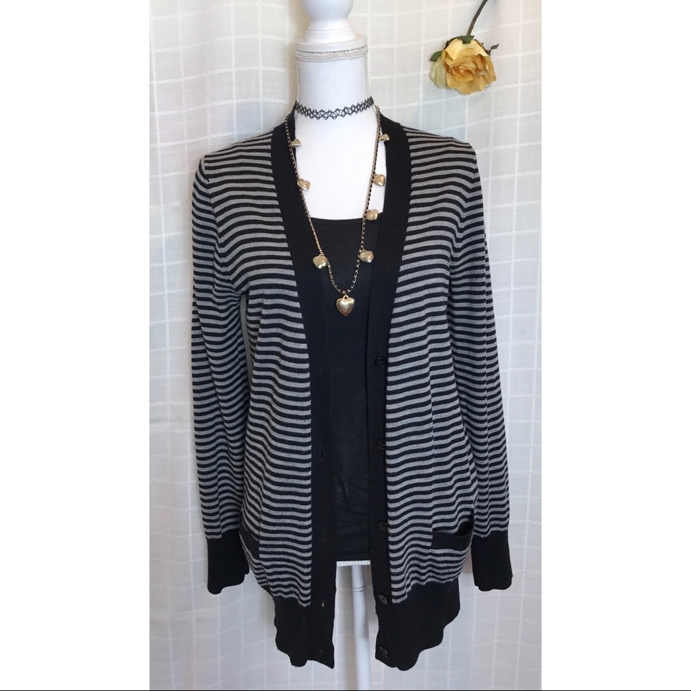 J. Crew Black & White Striped Cardigan(L)