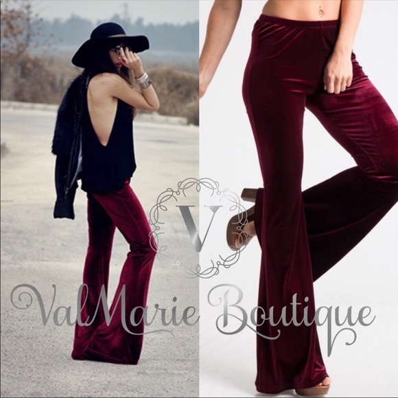 📍SZ M LAST PAIR📍Burgundy Velvet Bell Bottoms - Picture 2 of 3