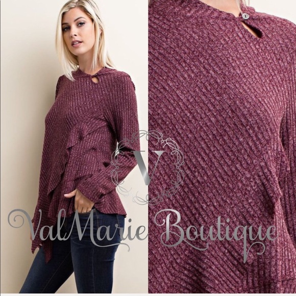 🔥FINAL PRICE🔥Wine Ribbed Asymmetrical Sweater - Picture 2 of 3