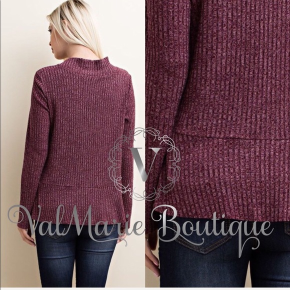🔥FINAL PRICE🔥Wine Ribbed Asymmetrical Sweater - Picture 3 of 3