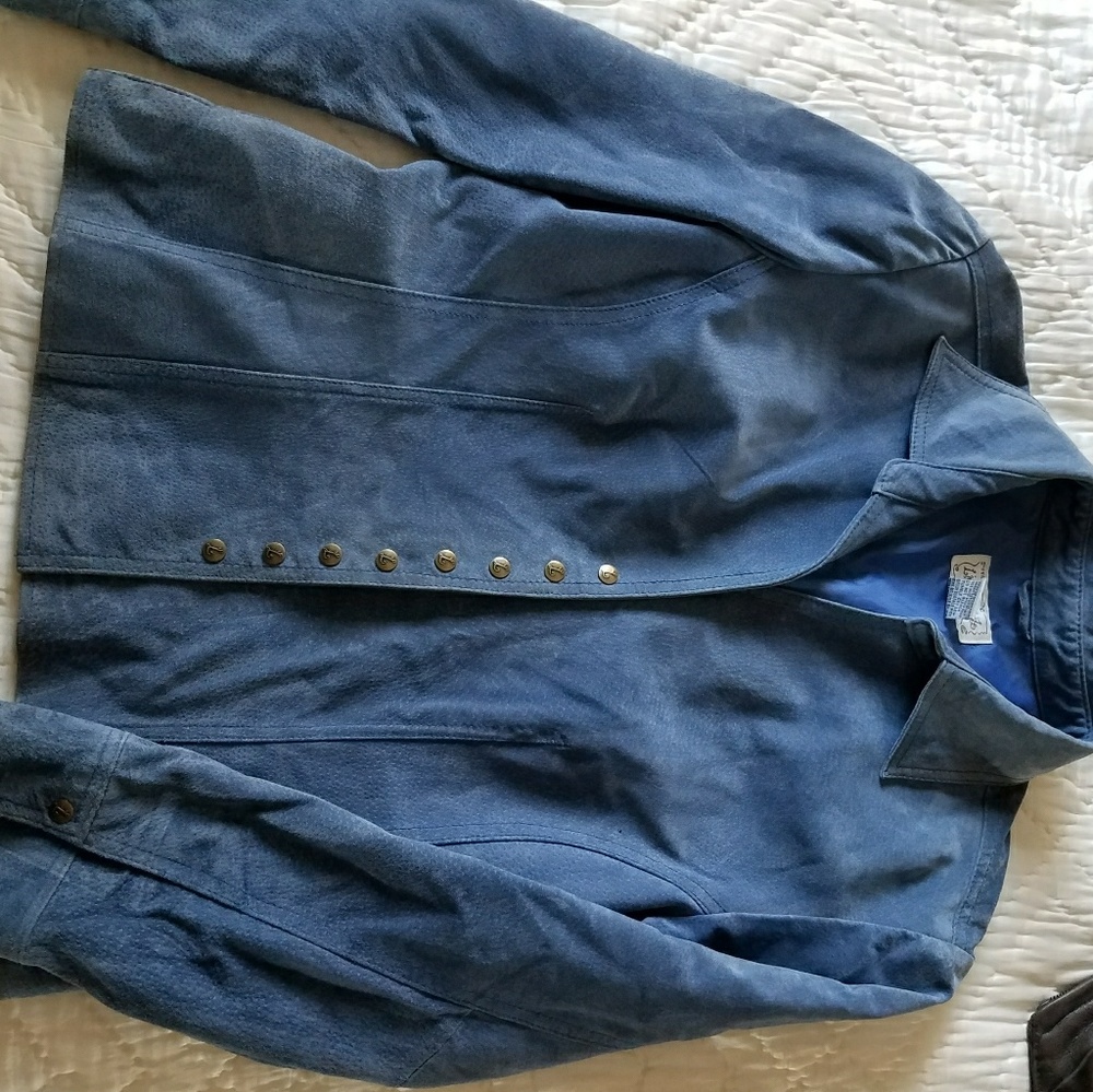 Leather suede jacket jeans style snap front and cu