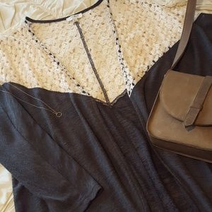 Umgee Long Cardigan With Lace Knit Detail