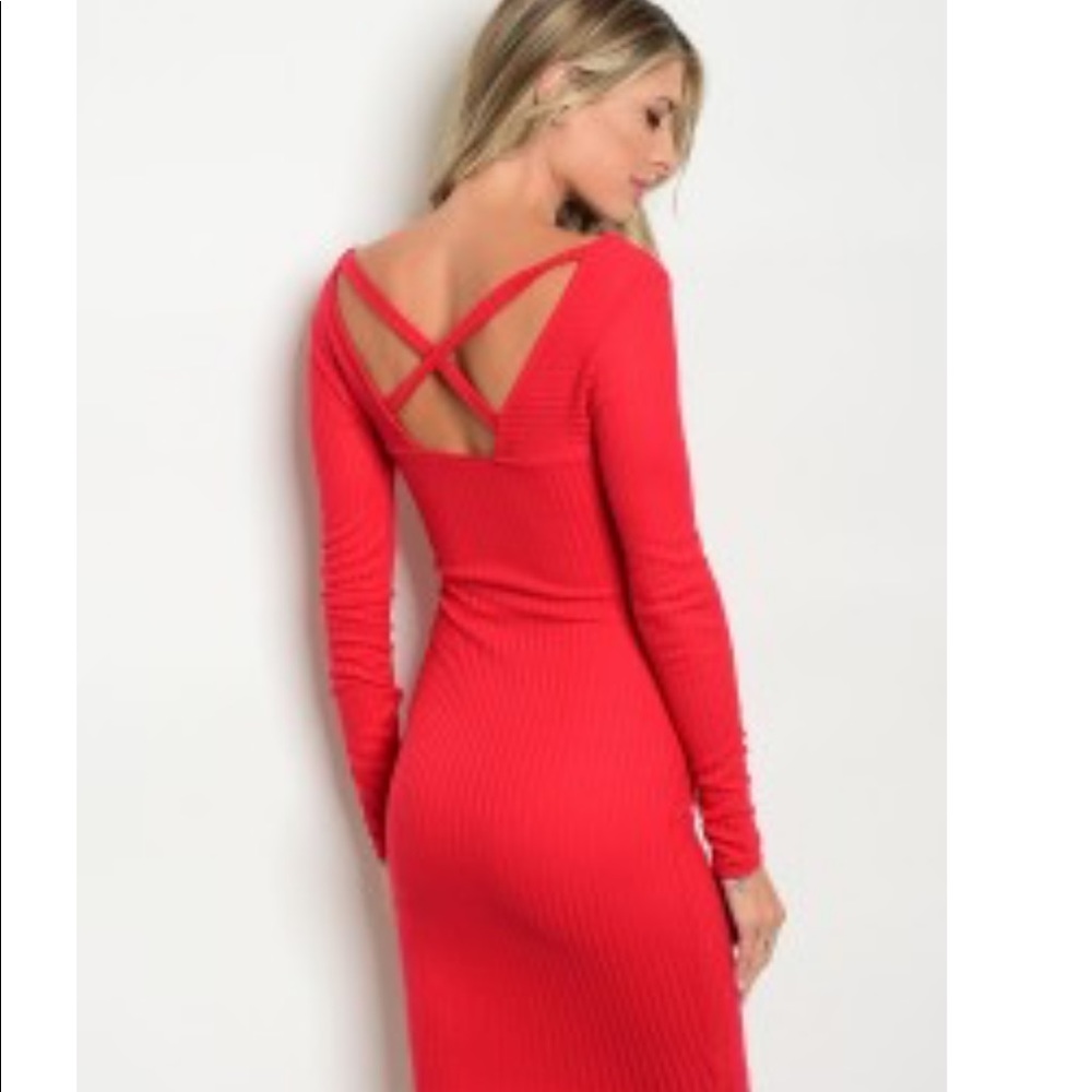 Red ribbed dress - Picture 2 of 4