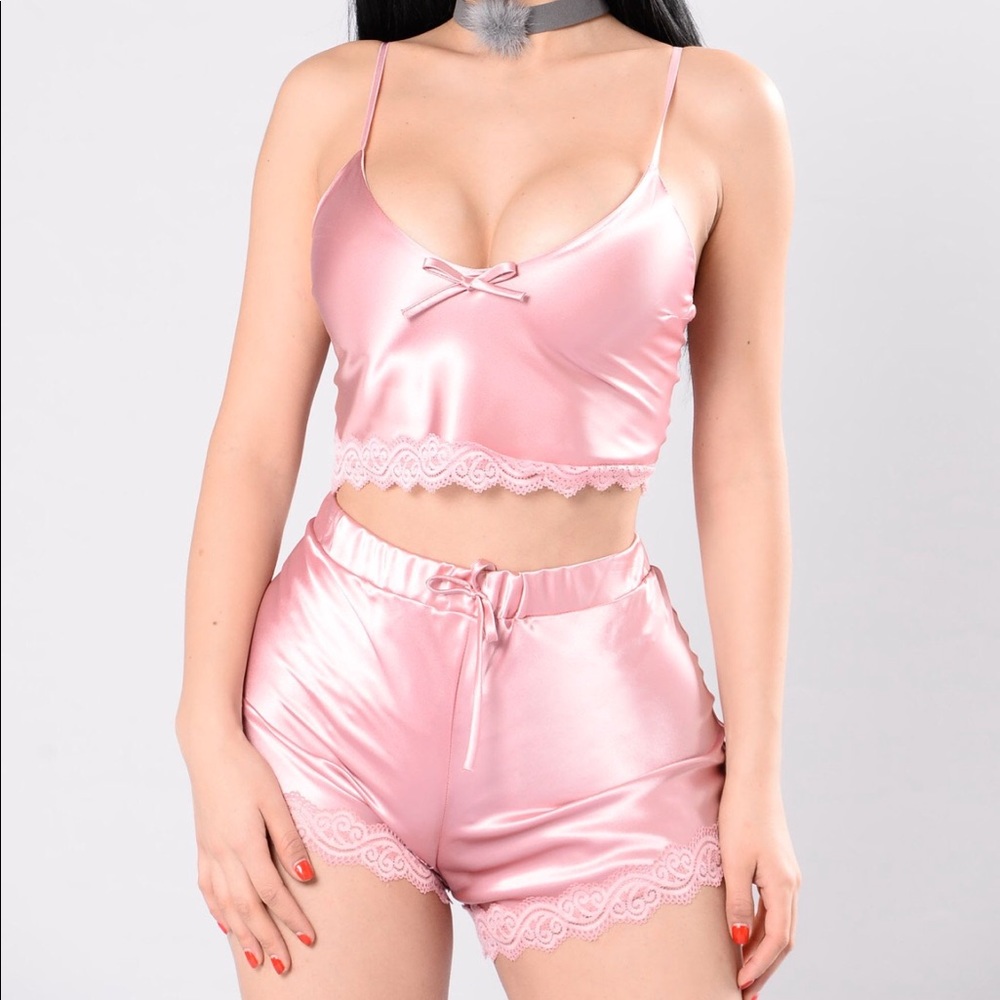 Plus Size Satin Baby Pink Lingerie Set