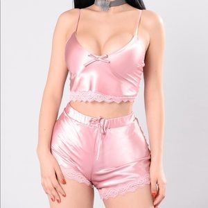 Plus Size Satin Baby Pink Lingerie Set